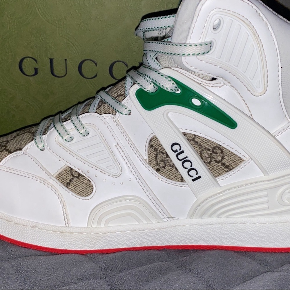 Gucci Demetra GG Supreme Monogram High Top Sneakers Size 9.5